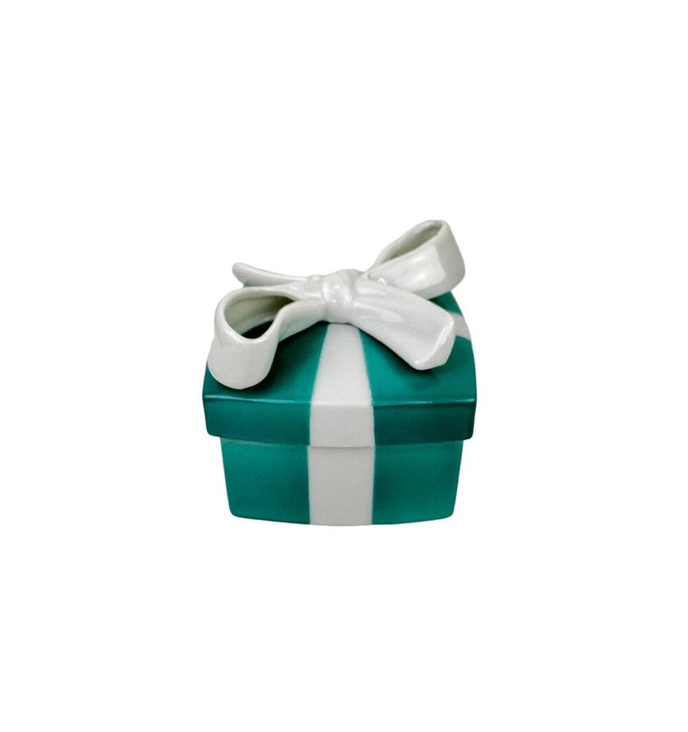 3" Large TIFFANY & CO Porcelain Blue Trinket Gift Box Ceramic Jewelry Container